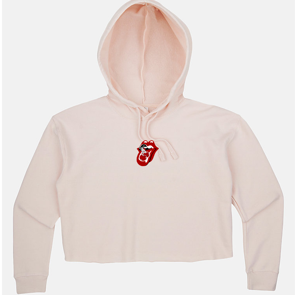 Cherry Lips Cropped Hoodie - Pink