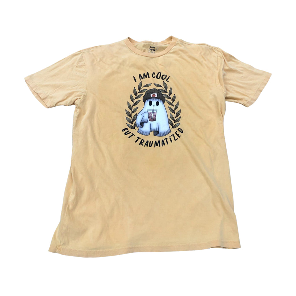 Spooky Girl: Cool But Traumatized Vintage Wash Tee- Yellow