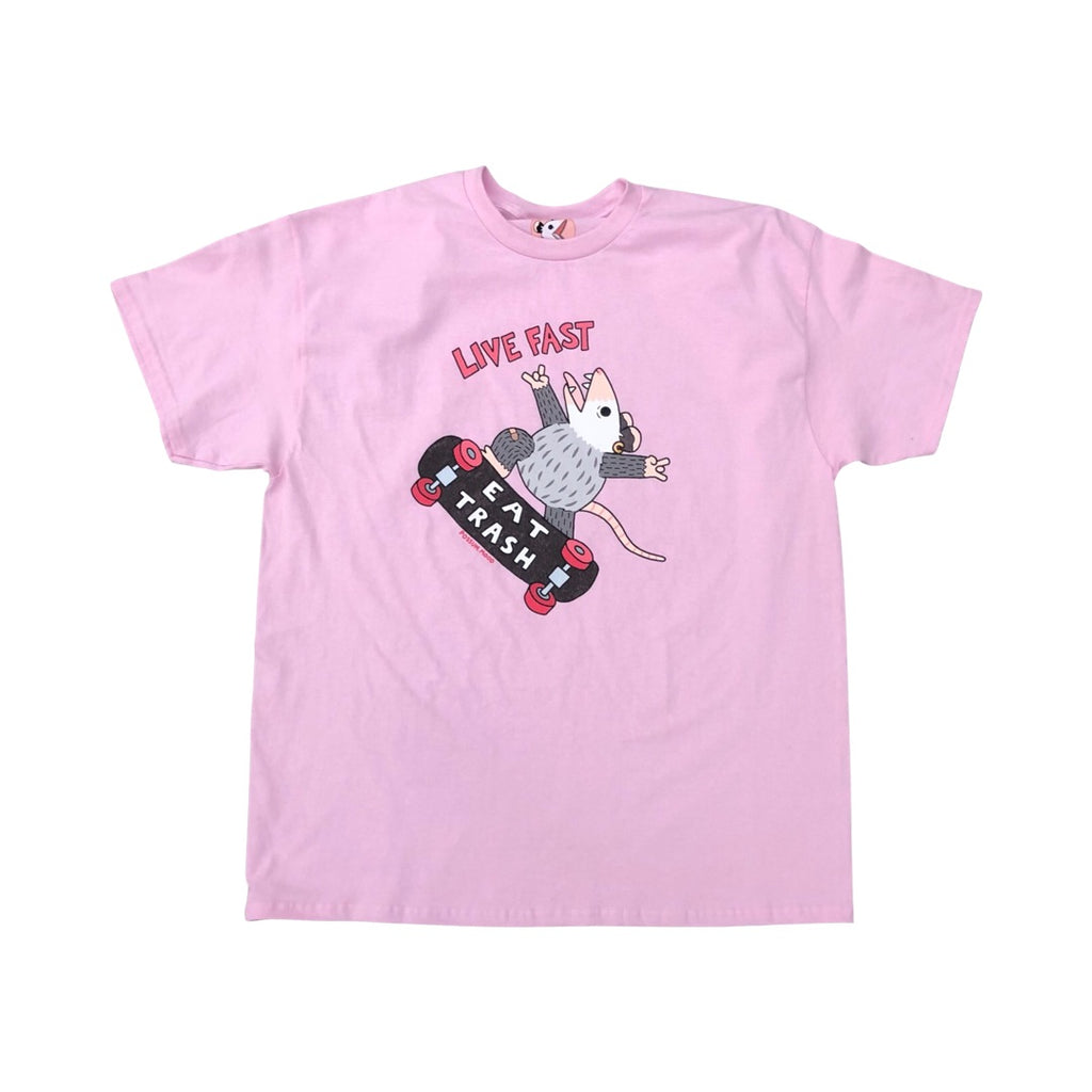 Possum Mood: Live Fast Eat Trash Tee- Pink