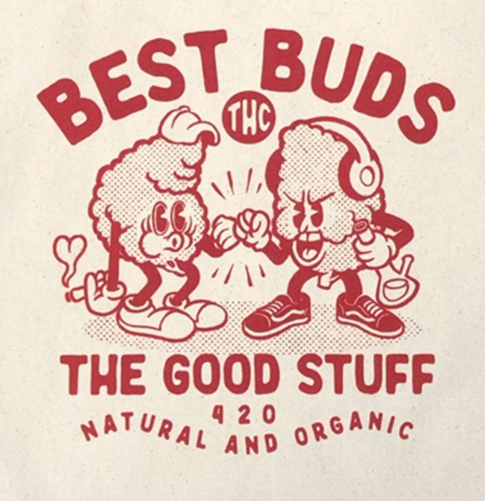 Azafran: Best Buds tote- Natural w/red