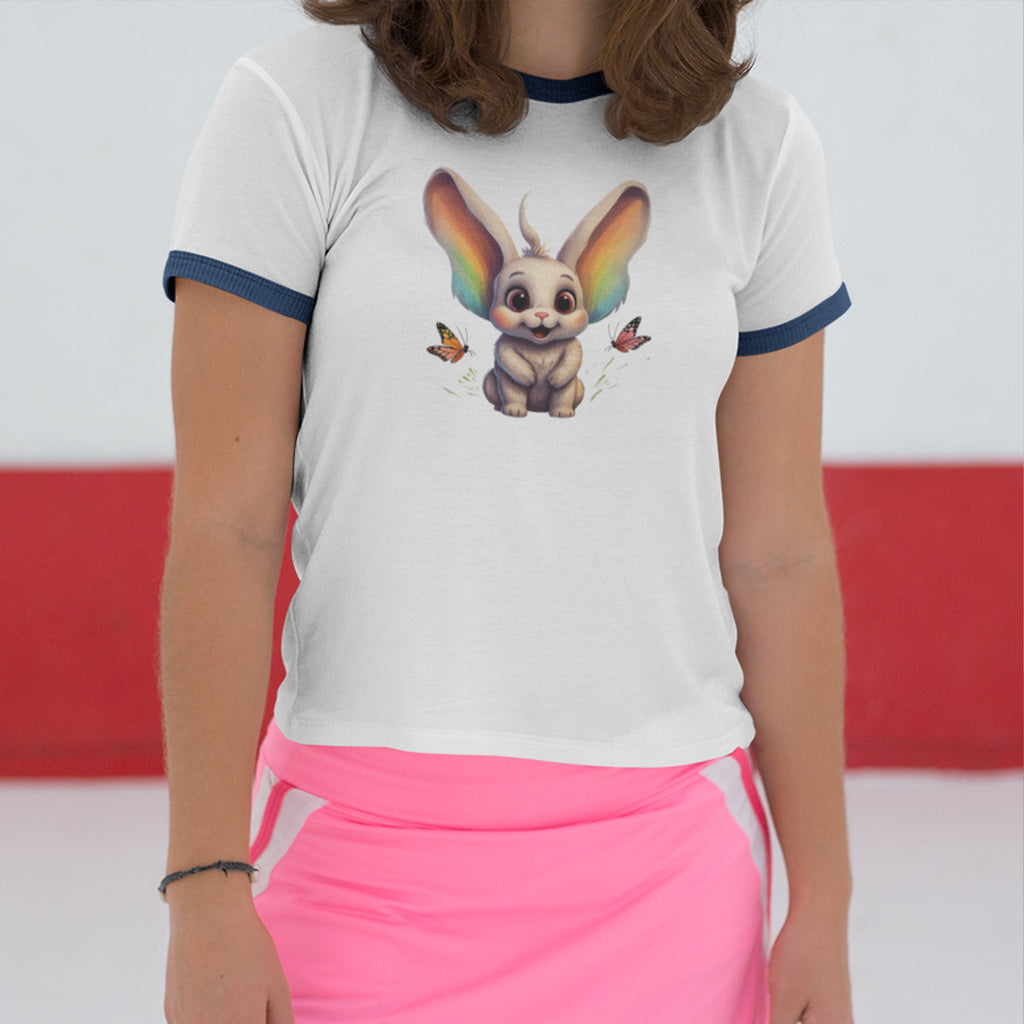 Frankie Bunny Womens Ringer Tee- Natural w/Navy