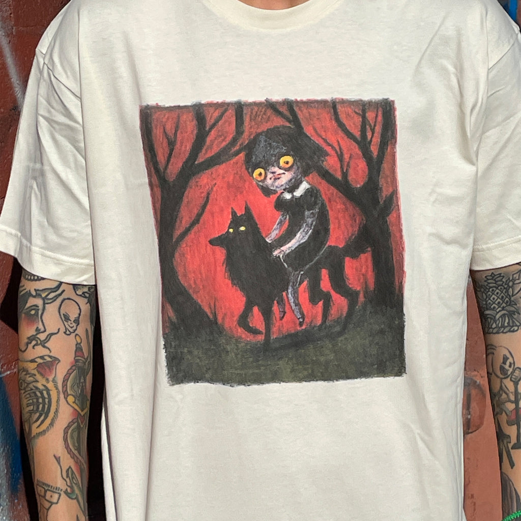 woodedwoods: Haunted Wolf Ride Tee- natural