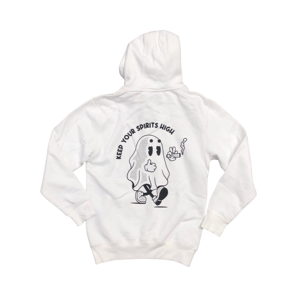 Luvewnot: Spirits High hoodie- white w/black print