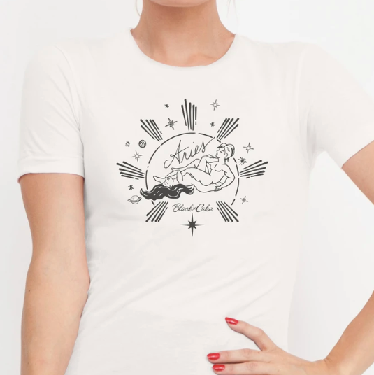 Black Cake Aries Cosmic Love Zodiac Tee