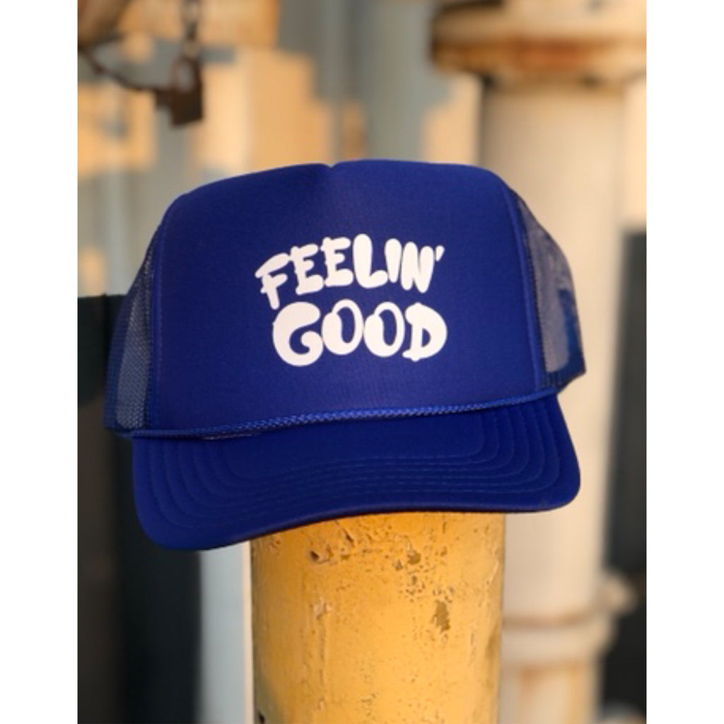 Dweegz: Feelin' Good Trucker Hat Royal with White Text