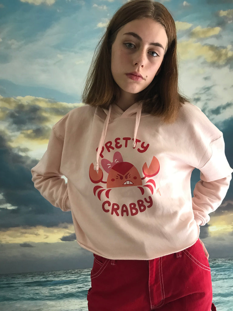 MD- Pretty Crabby adult pale pink cropped pullover fleece