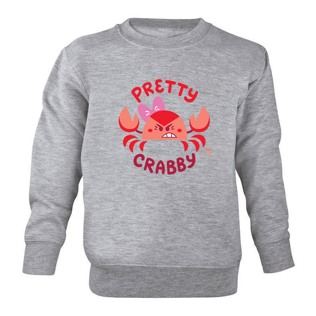 Dweegz: Pretty Crabby Crewneck Toddler Fleece- Heather Grey