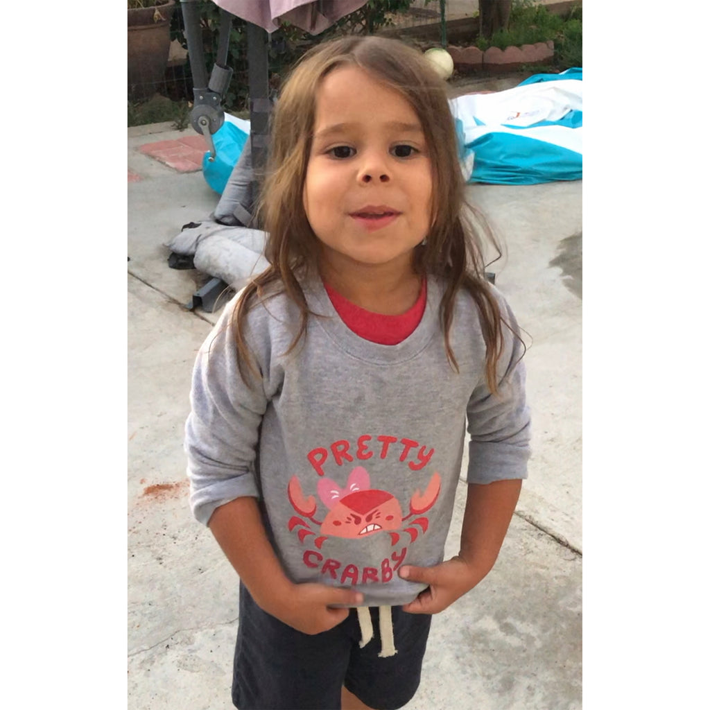 Dweegz: Pretty Crabby Crewneck Toddler Fleece- Heather Grey