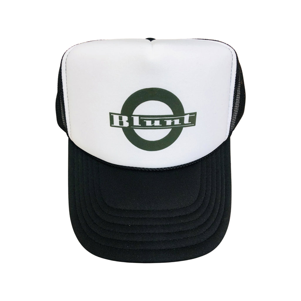 Blunt: Logo Trucker Hat- black/white with Green Puff print