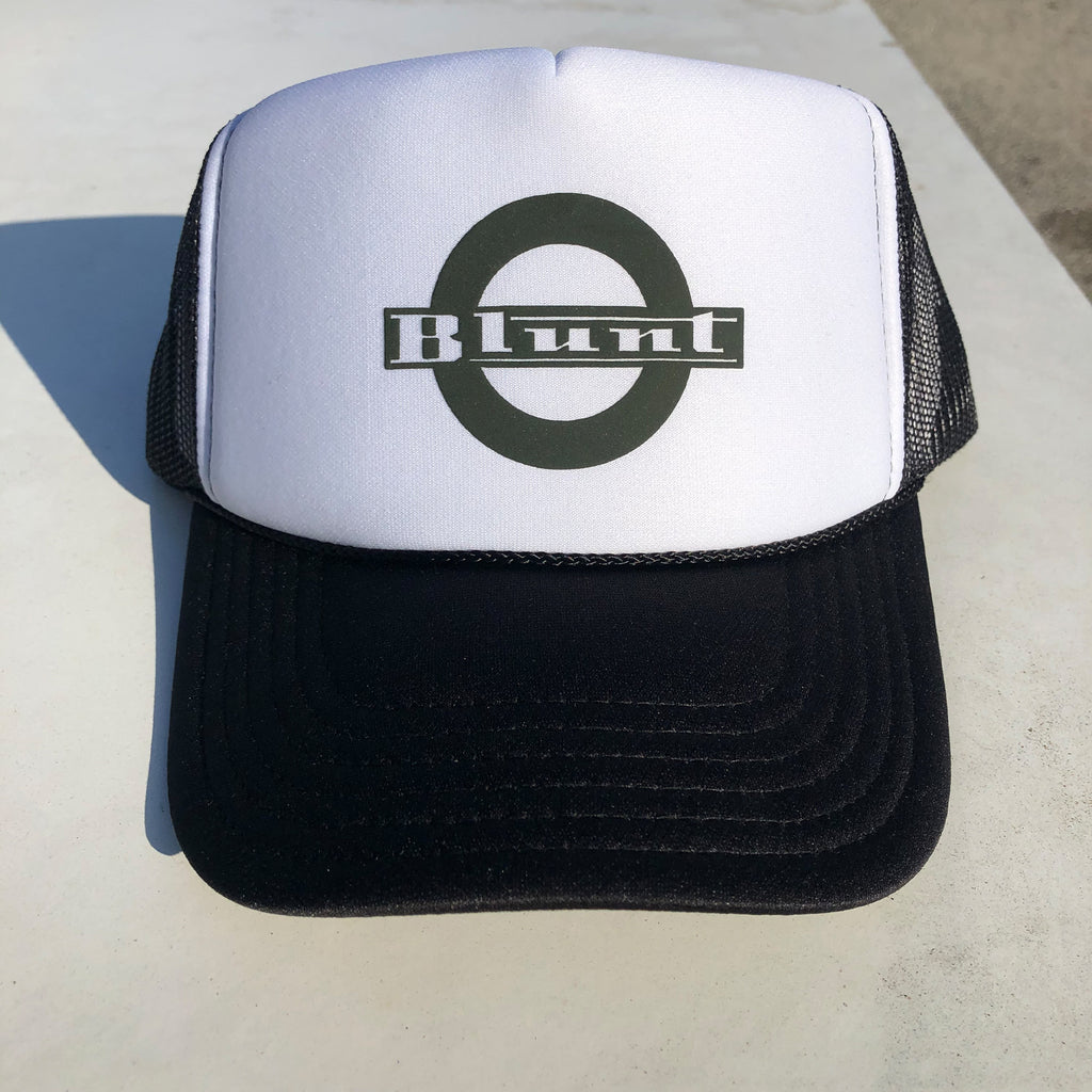 Blunt: Logo Trucker Hat- black/white with Green Puff print
