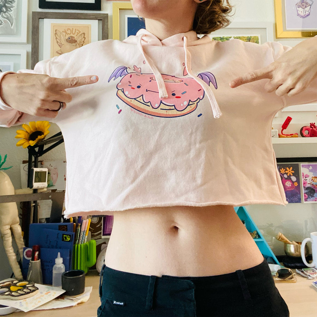 Toxic Moxie: Spoopy Donut Women's Cropped Hoodie- Pink