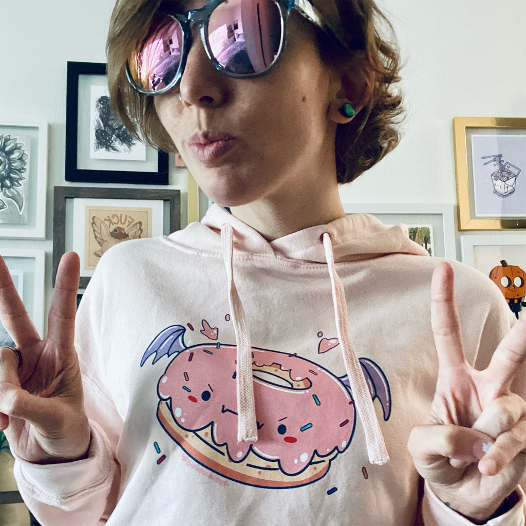Toxic Moxie: Spoopy Donut Women's Cropped Hoodie- Pink