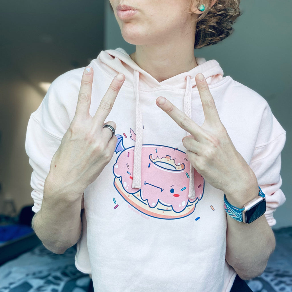 Toxic Moxie: Spoopy Donut Women's Cropped Hoodie- Pink