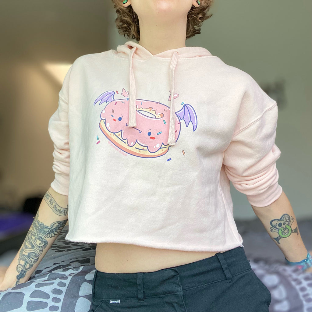 Toxic Moxie: Spoopy Donut Women's Cropped Hoodie- Pink