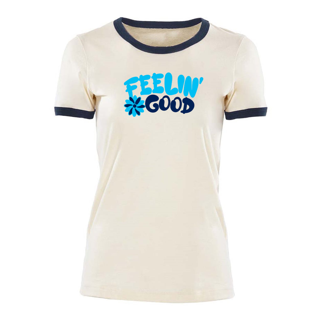 Feelin' Good short sleeve womens ringer tee- Natural/Navy