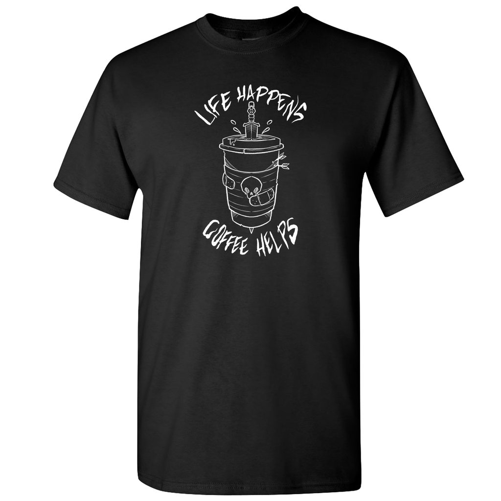 Drawnt: Life Happens, Coffee Helps Tee - Black