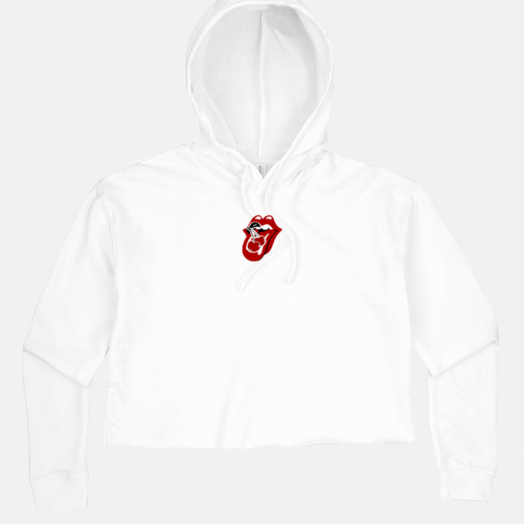 Cherry Lips Cropped Hoodie - White